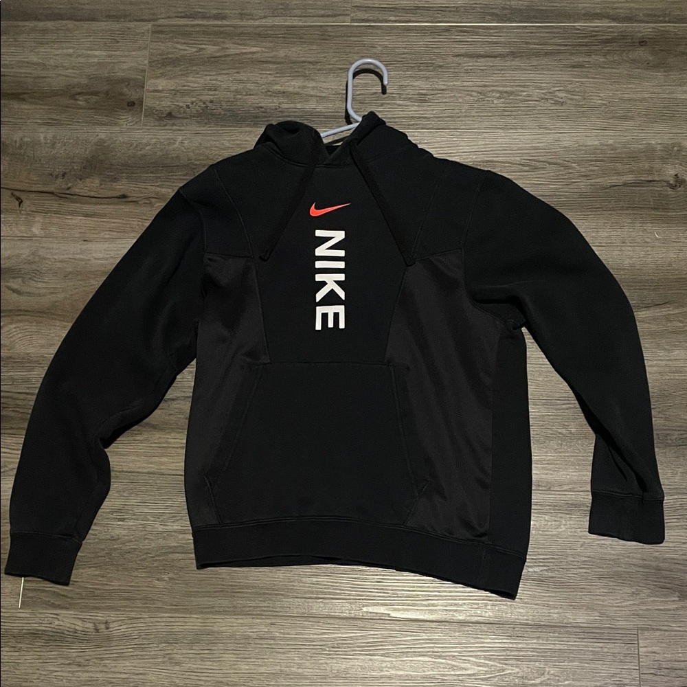 Nike Black Hoodie with Red Swoosh and White Text